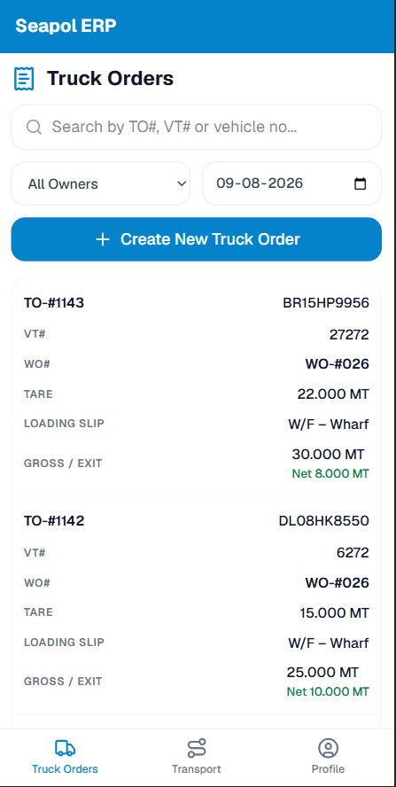 Truck Orders on mobile