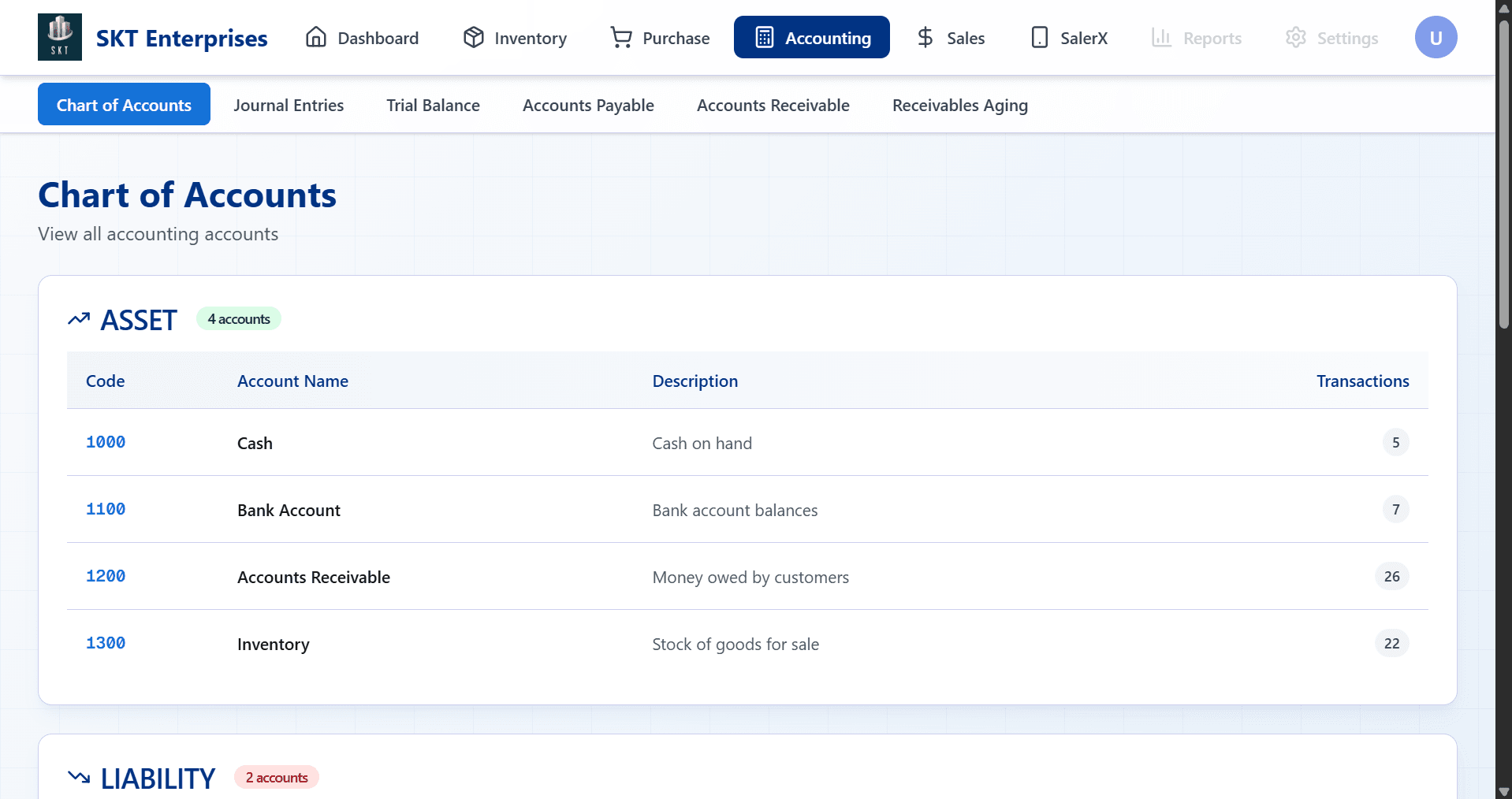 Chart of accounts