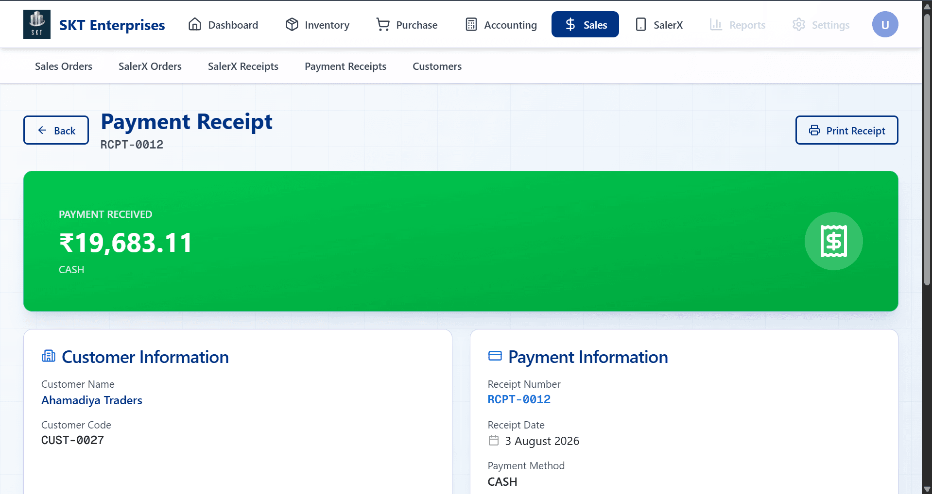 Payment receipt