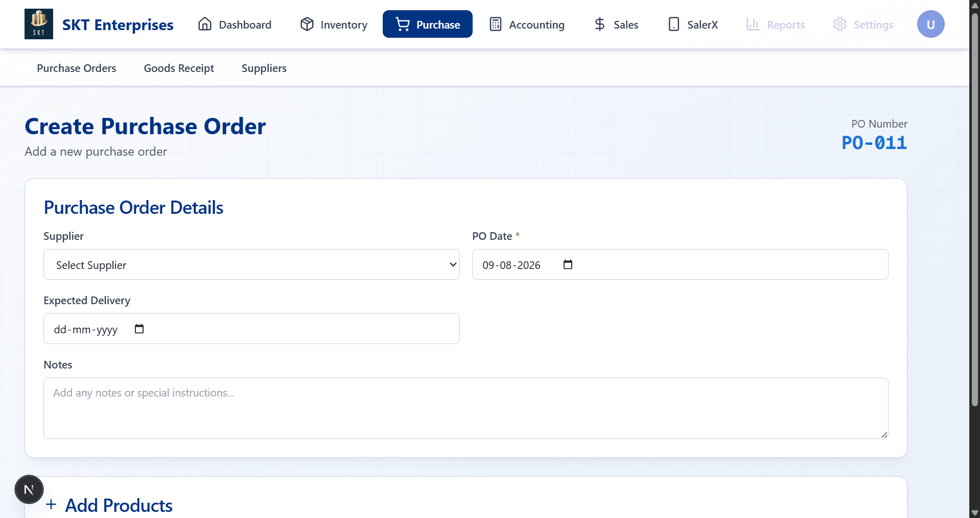 Create purchase order
