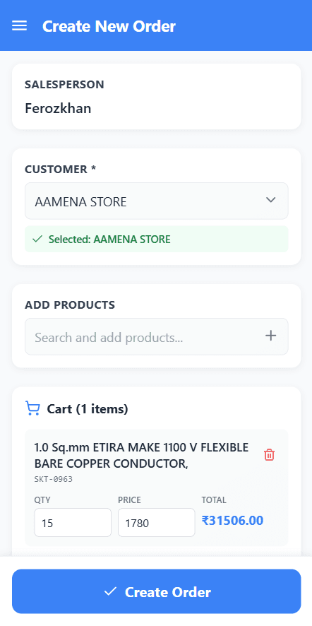 Create new order on mobile