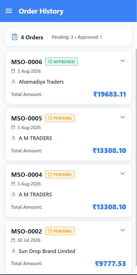 Order history on mobile