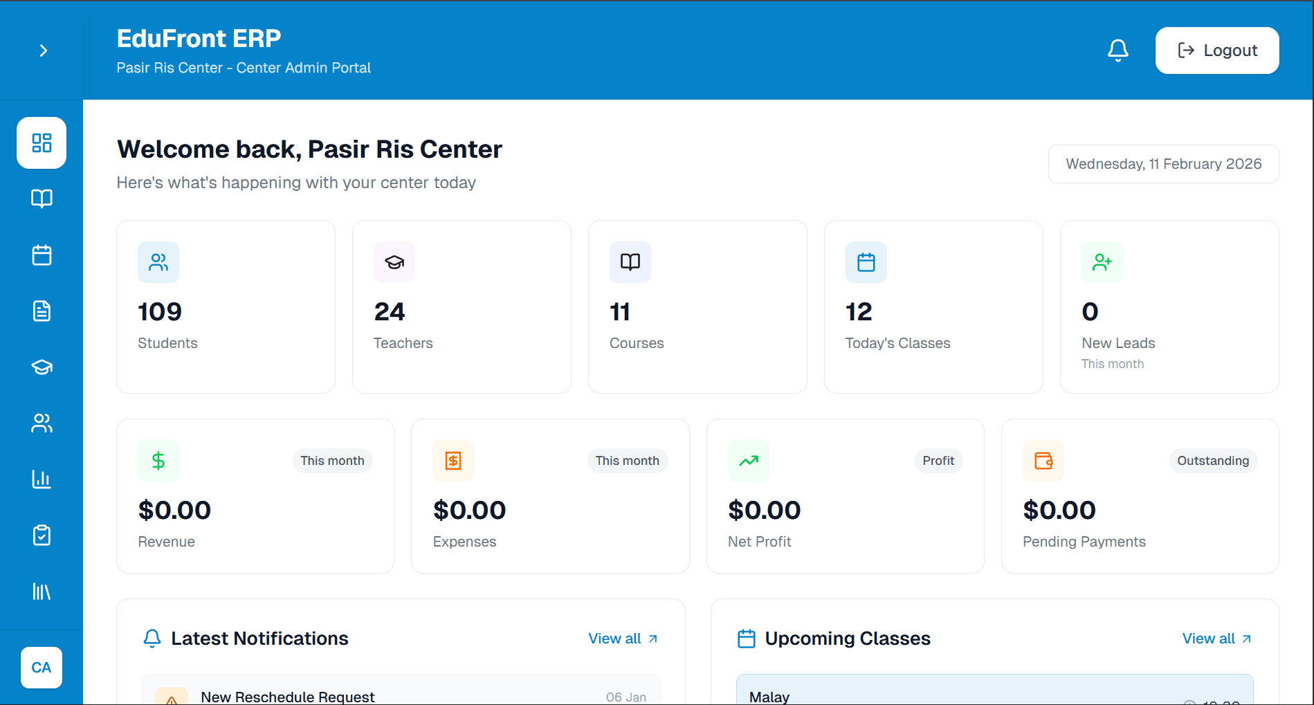 EduFront ERP screenshot